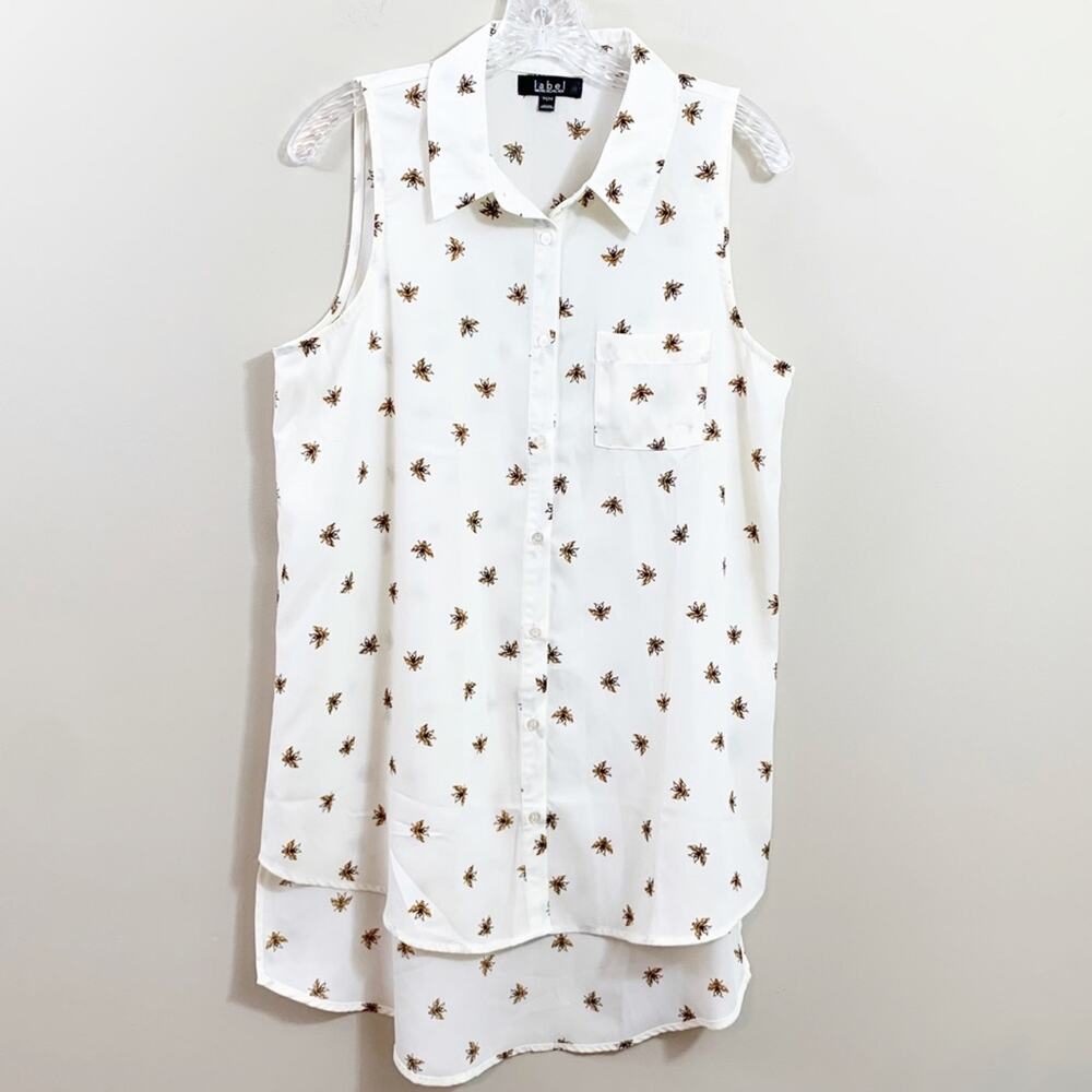 Label Rachel Rachel Roy Bee Print Button Down Sleeveless High Low Tunic Top